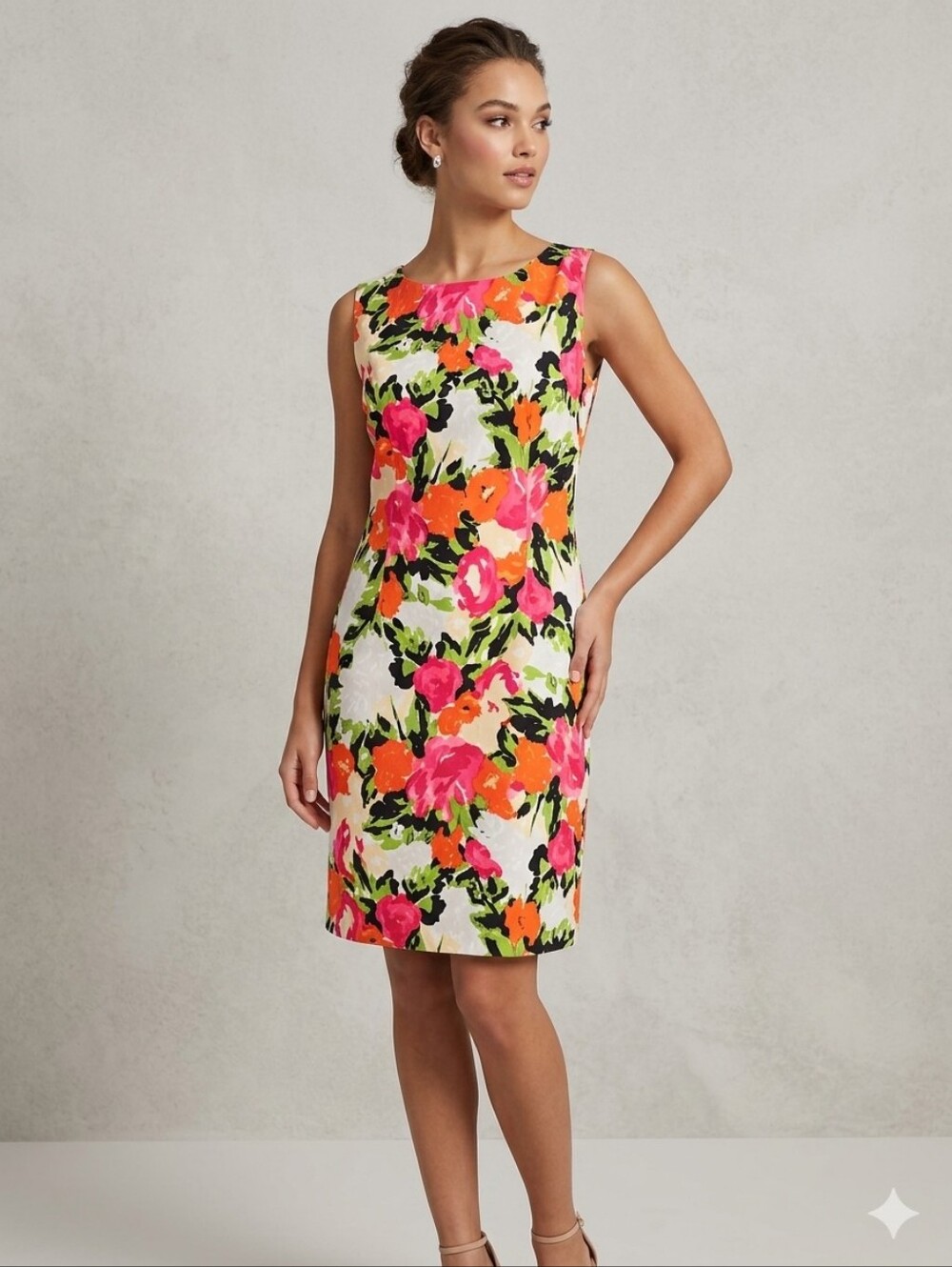 #71 Ronni Nicole Neon Floral Shift Dress - Orange, Pink & Lime P2p19 L29 MED